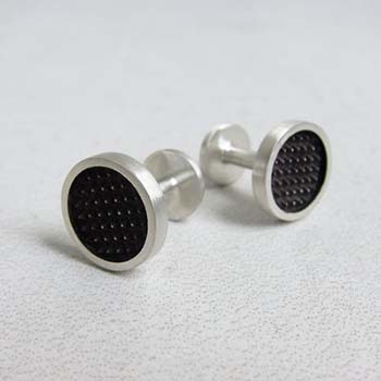 Image of Capstone Round Silver Cufflinks (Black)